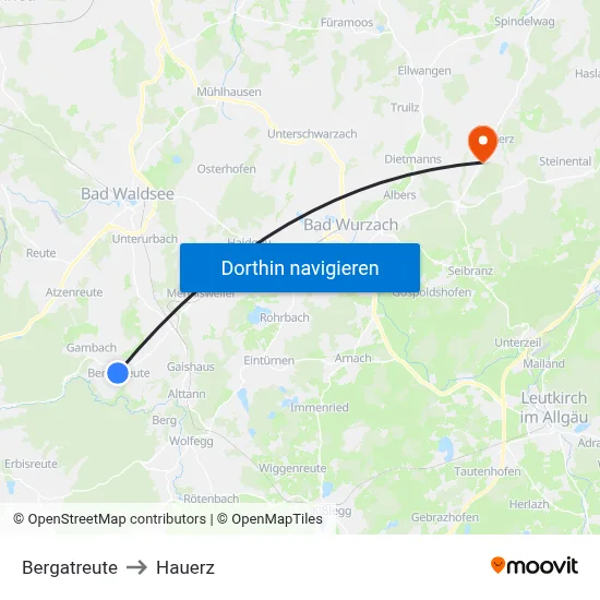 Bergatreute to Hauerz map