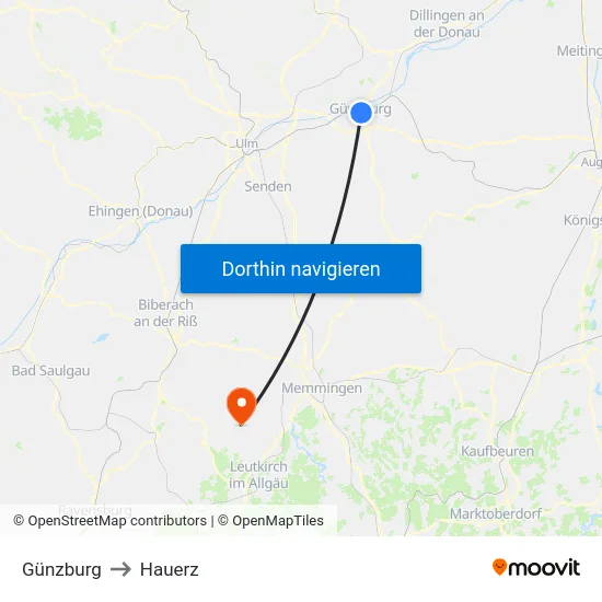 Günzburg to Hauerz map