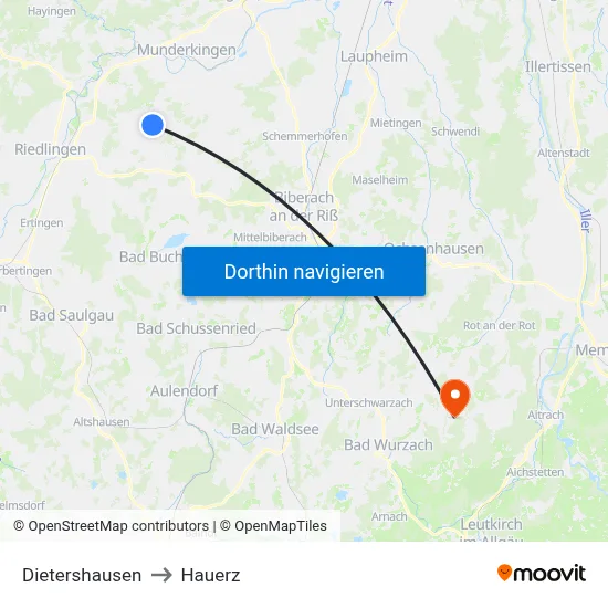 Dietershausen to Hauerz map