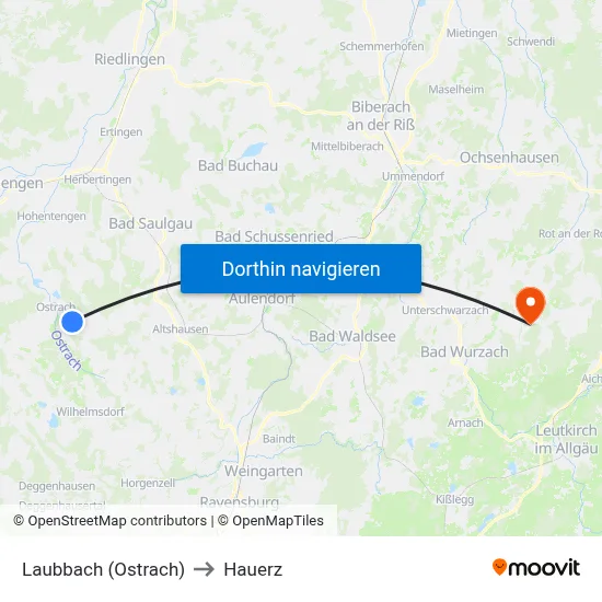 Laubbach (Ostrach) to Hauerz map
