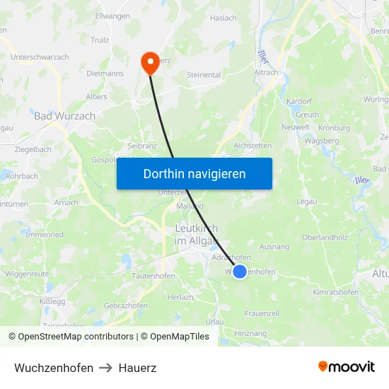 Wuchzenhofen to Hauerz map