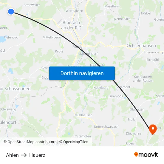 Ahlen to Hauerz map