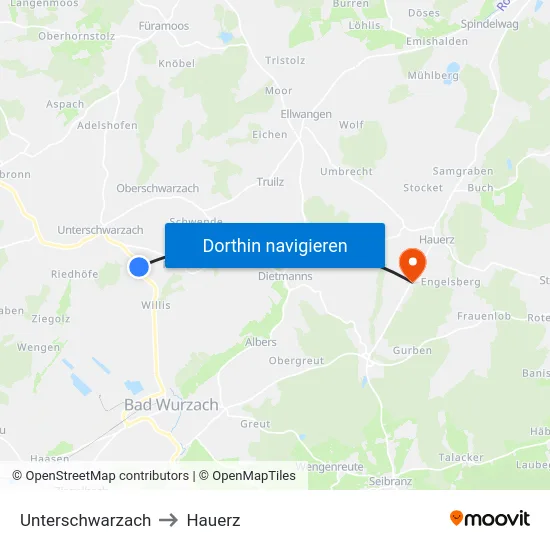 Unterschwarzach to Hauerz map