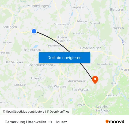 Gemarkung Uttenweiler to Hauerz map