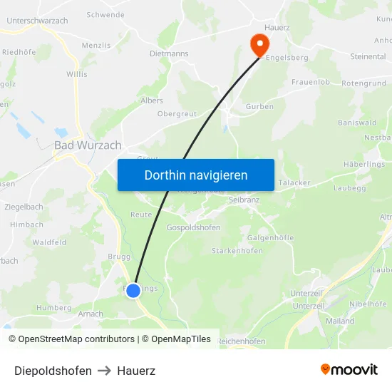 Diepoldshofen to Hauerz map