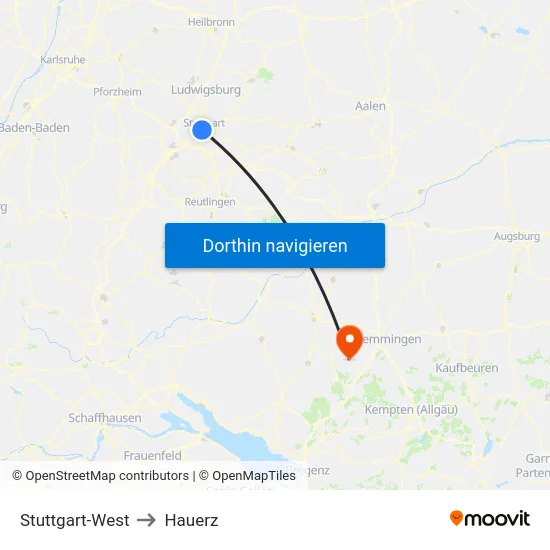Stuttgart-West to Hauerz map