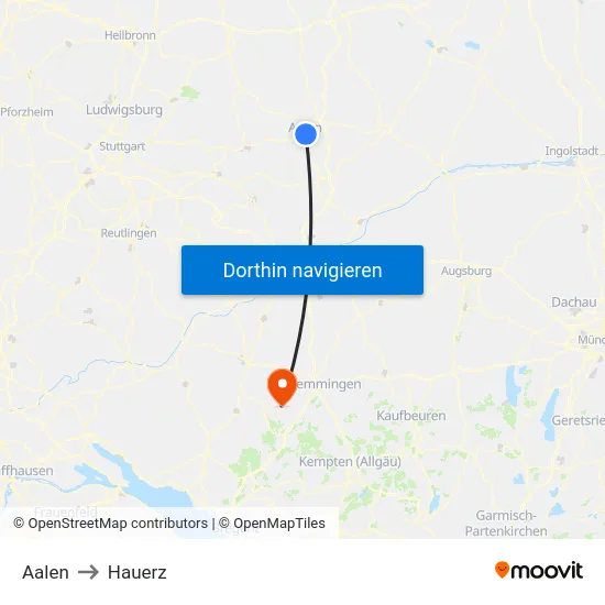 Aalen to Hauerz map