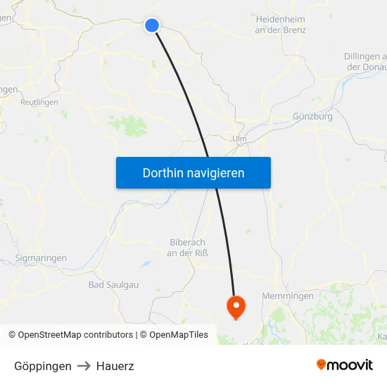 Göppingen to Hauerz map