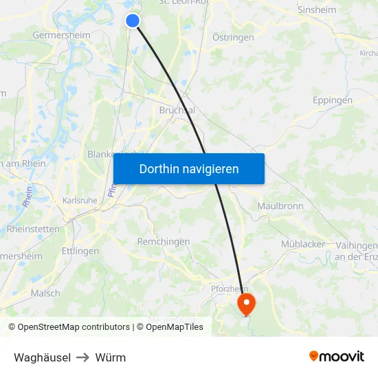 Waghäusel to Würm map