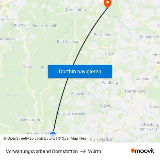 Verwaltungsverband Dornstetten to Würm map