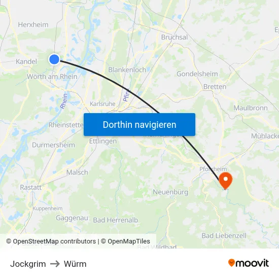 Jockgrim to Würm map