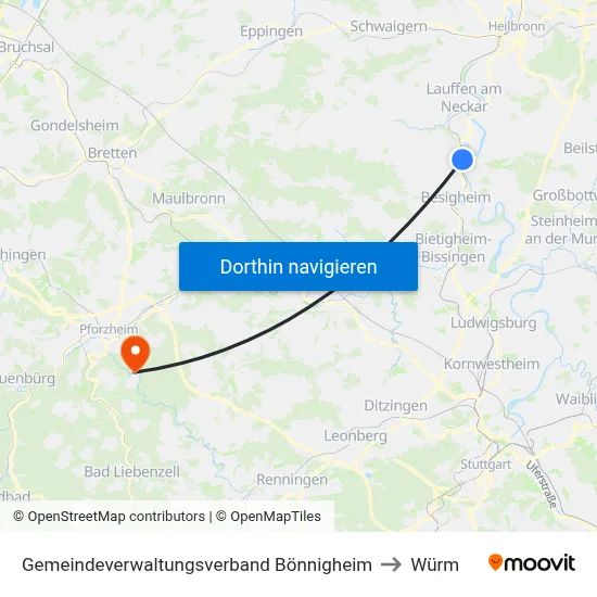 Gemeindeverwaltungsverband Bönnigheim to Würm map