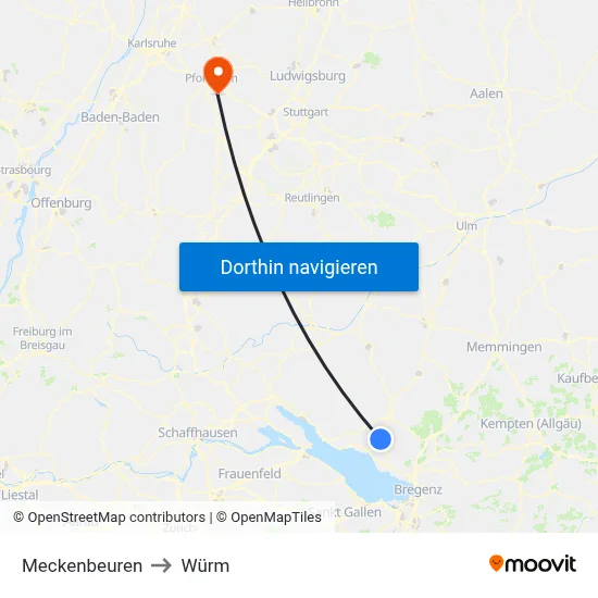 Meckenbeuren to Würm map