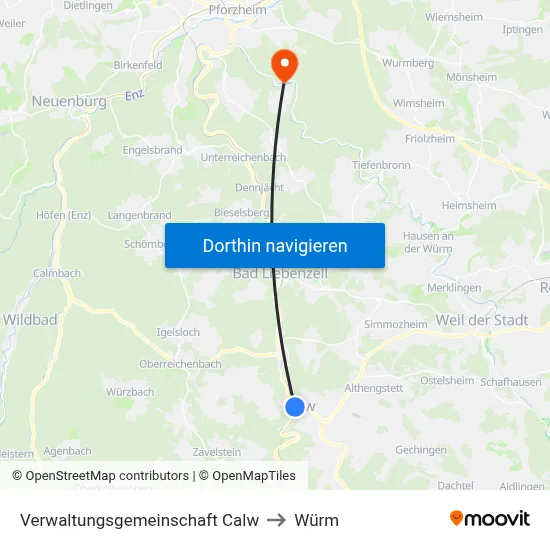 Verwaltungsgemeinschaft Calw to Würm map