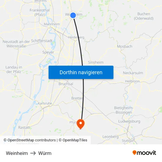 Weinheim to Würm map