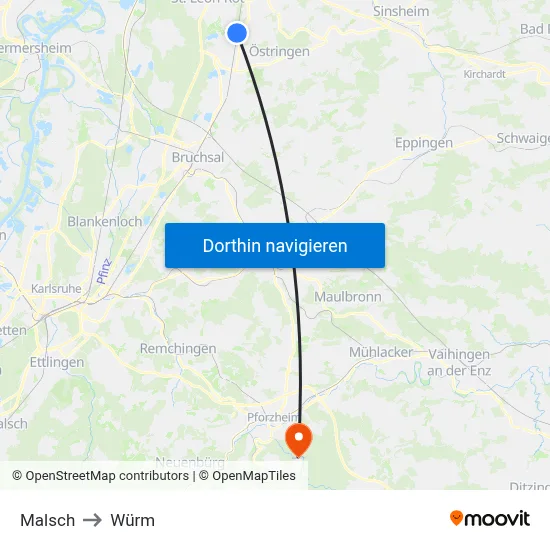 Malsch to Würm map