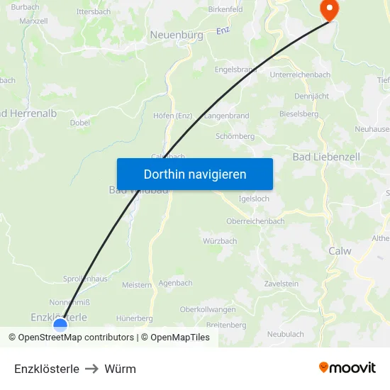 Enzklösterle to Würm map