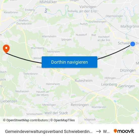 Gemeindeverwaltungsverband Schwieberdingen-Hemmingen to Würm map