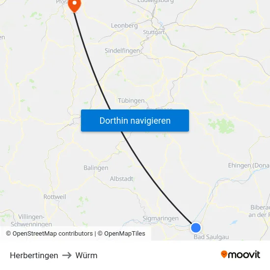 Herbertingen to Würm map