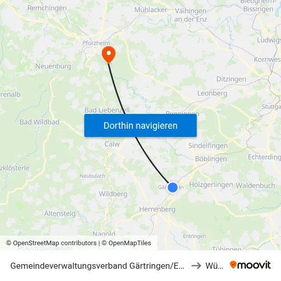 Gemeindeverwaltungsverband Gärtringen/Ehningen to Würm map