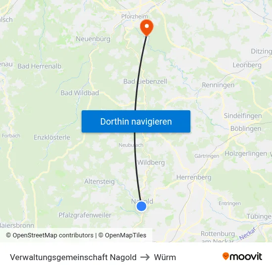 Verwaltungsgemeinschaft Nagold to Würm map