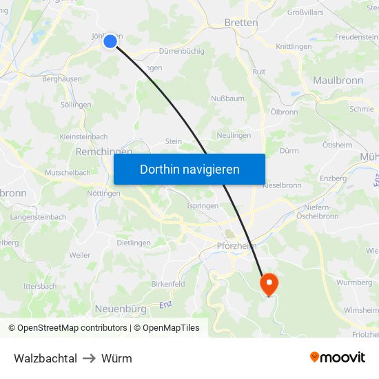 Walzbachtal to Würm map