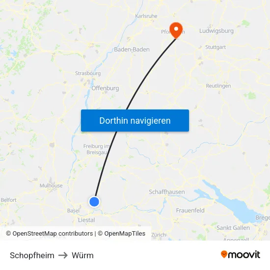Schopfheim to Würm map