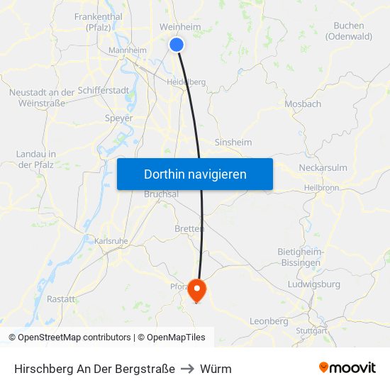 Hirschberg An Der Bergstraße to Würm map
