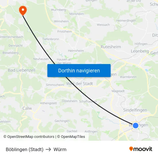 Böblingen (Stadt) to Würm map