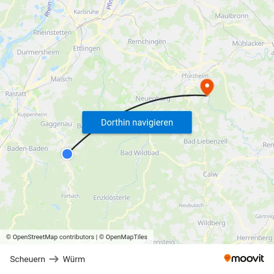 Scheuern to Würm map