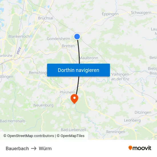 Bauerbach to Würm map