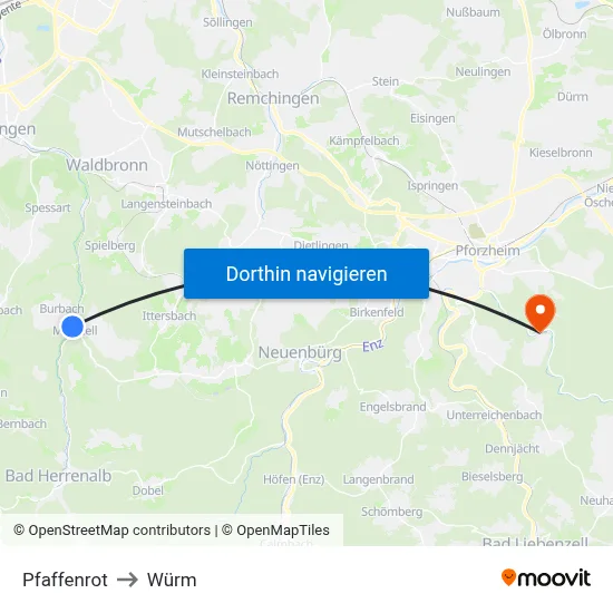 Pfaffenrot to Würm map