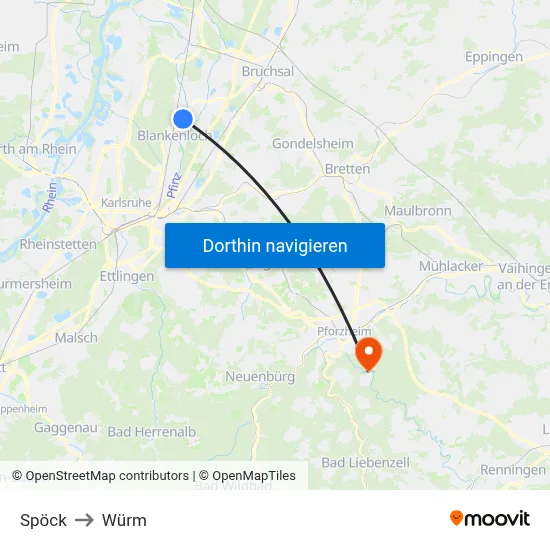 Spöck to Würm map