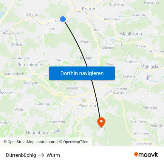 Dürrenbüchig to Würm map
