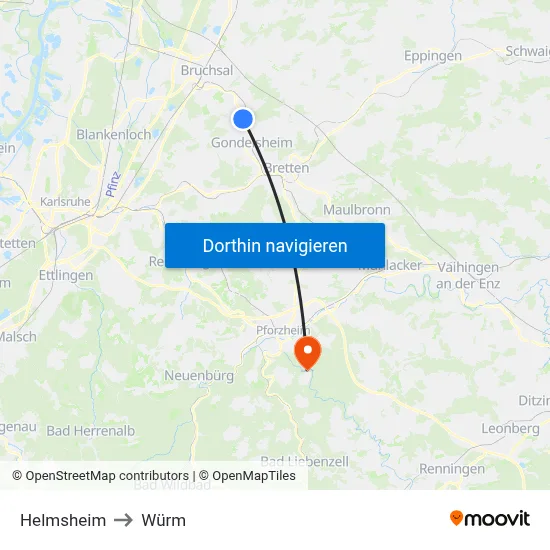 Helmsheim to Würm map