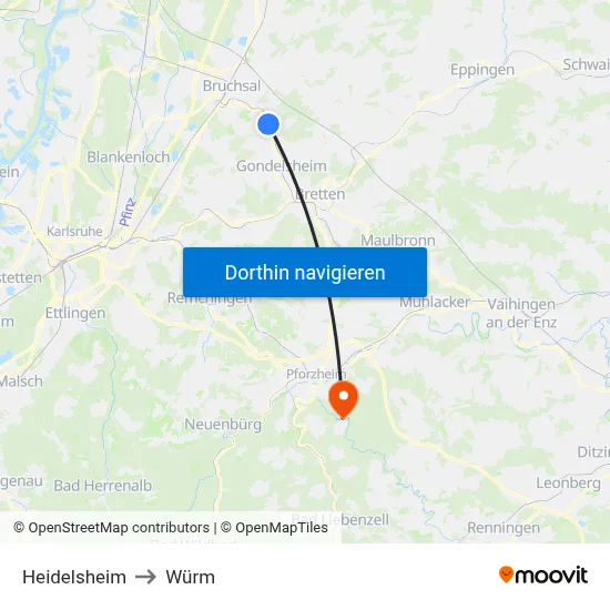 Heidelsheim to Würm map