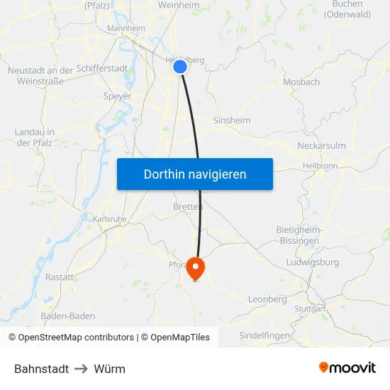 Bahnstadt to Würm map