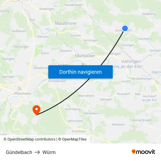 Gündelbach to Würm map