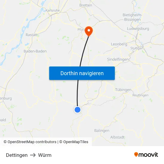 Dettingen to Würm map