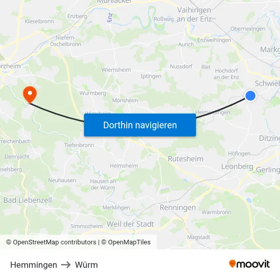 Hemmingen to Würm map