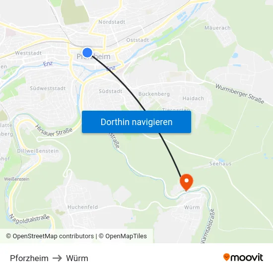 Pforzheim to Würm map