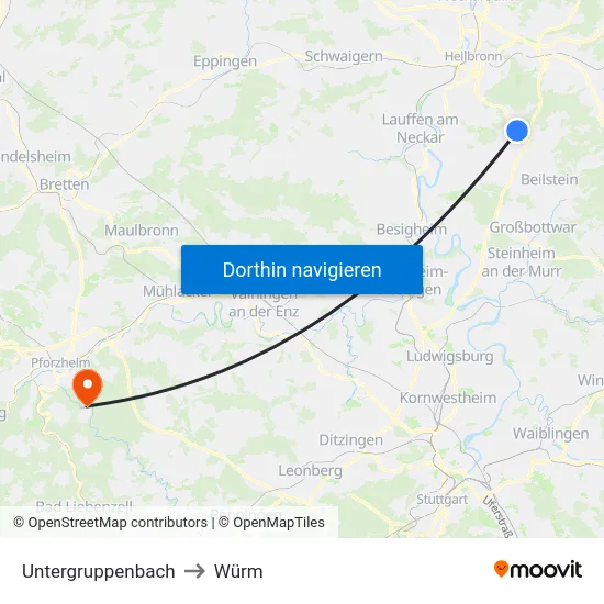 Untergruppenbach to Würm map