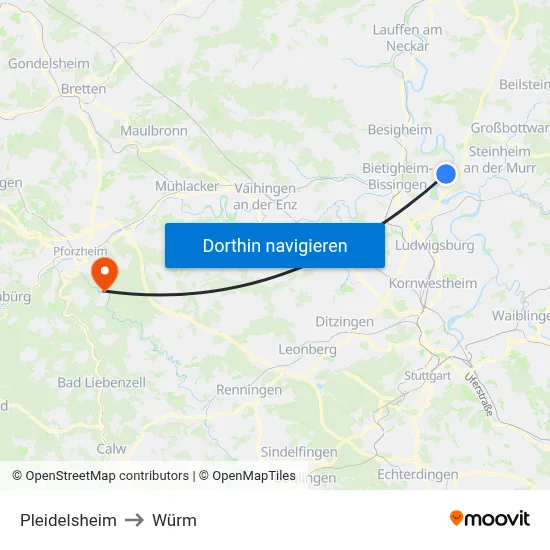 Pleidelsheim to Würm map