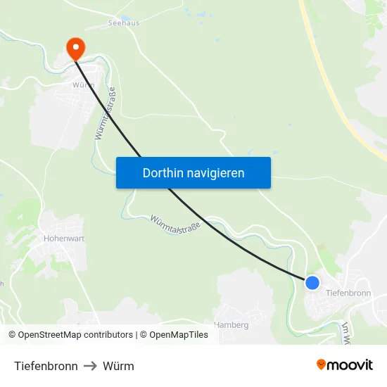 Tiefenbronn to Würm map