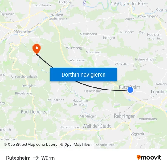 Rutesheim to Würm map