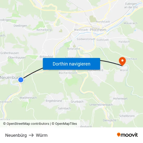 Neuenbürg to Würm map