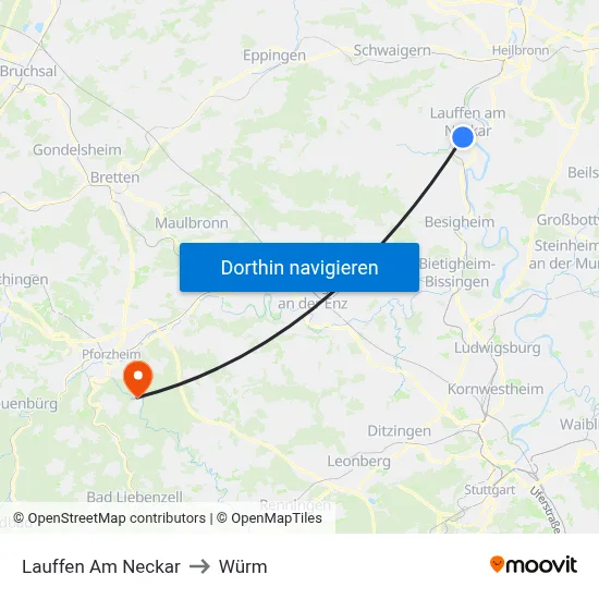 Lauffen Am Neckar to Würm map