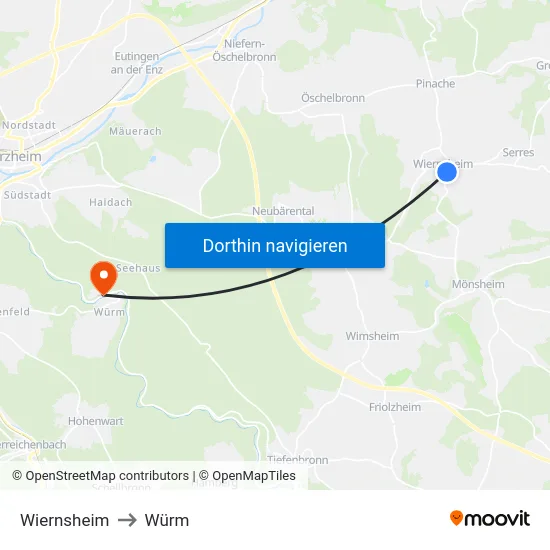 Wiernsheim to Würm map