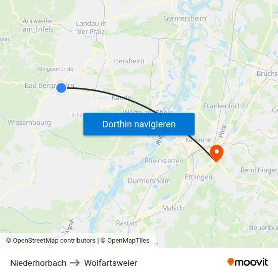 Niederhorbach to Wolfartsweier map