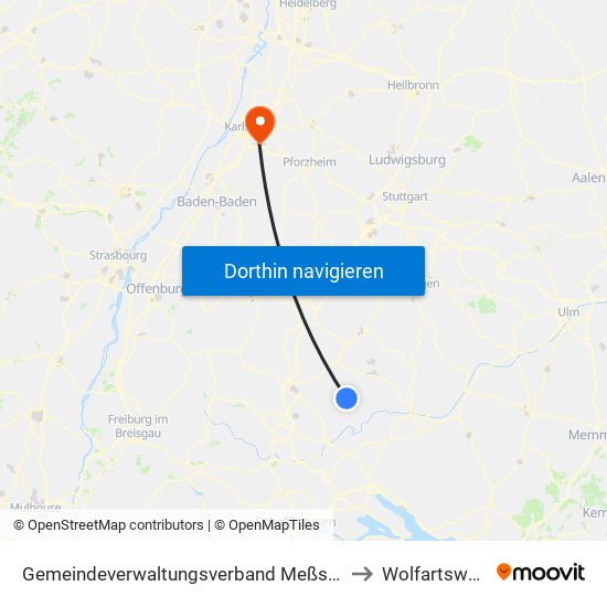 Gemeindeverwaltungsverband Meßstetten to Wolfartsweier map